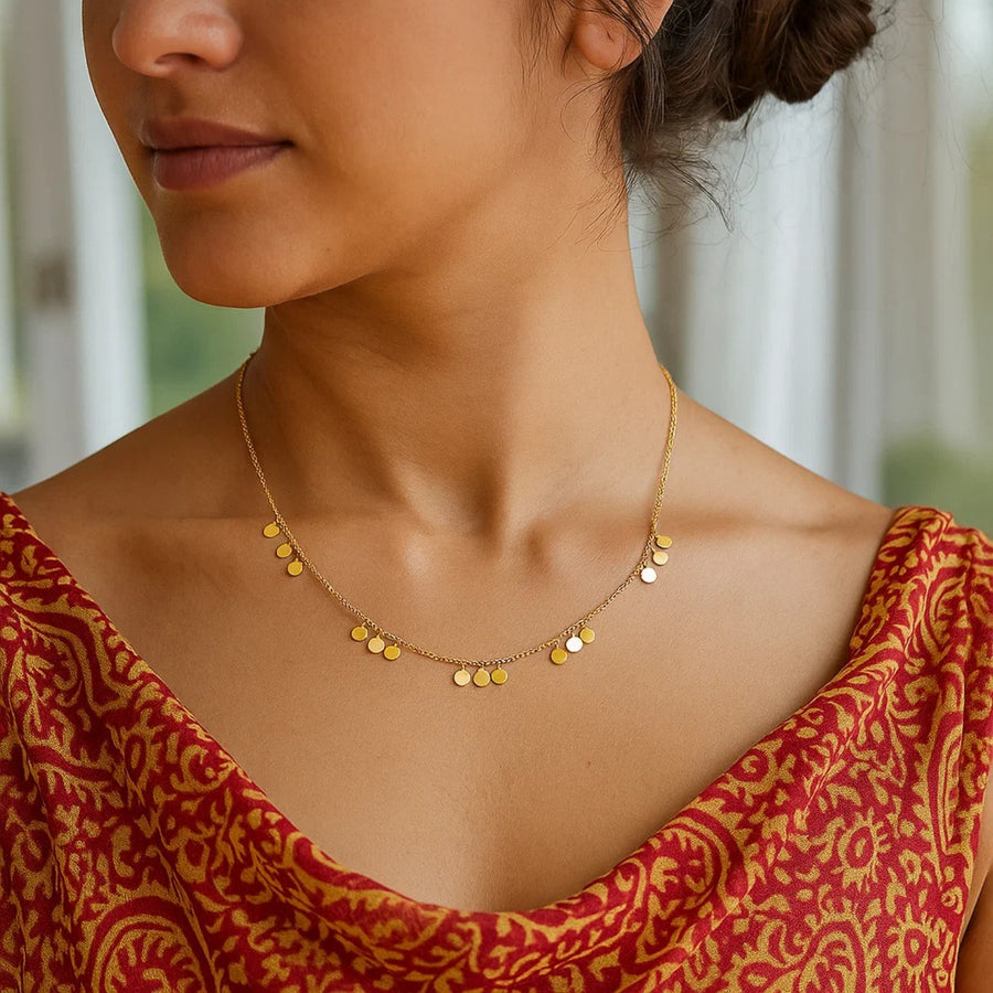 14k Yellow Gold Necklace with Circle Dangle Stations