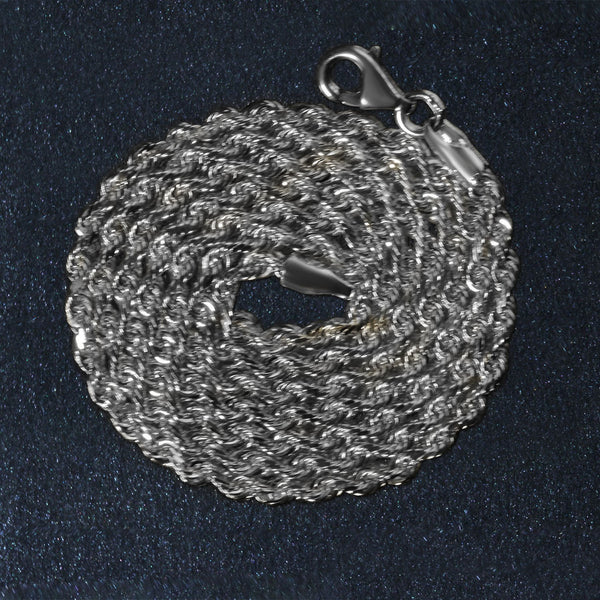14k White Gold Solid Diamond Cut Rope Chain (2.50 mm)