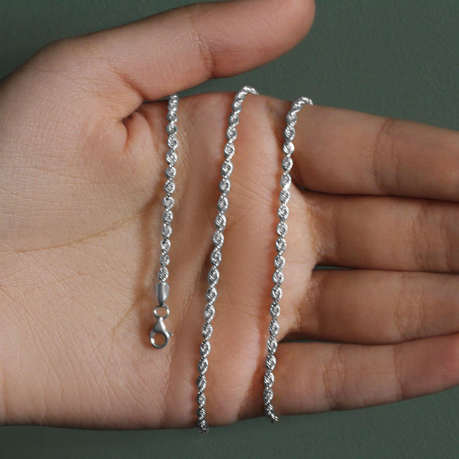 14k White Gold Solid Diamond Cut Rope Chain (2.50 mm)