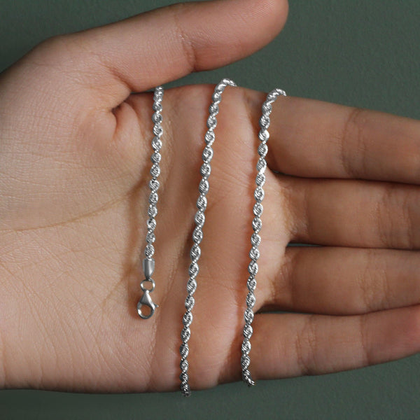 14k White Gold Solid Diamond Cut Rope Chain (2.50 mm)