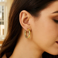 14K Yellow Gold Twisted Large Hoop Earrings