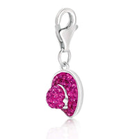Sterling Silver Hat with Bow Charm Studded with Maganeta Tone Crystal Accents