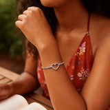 Sterling Silver Rhodium Plated Heart Bead Friendship Bracelet thumbnail 3