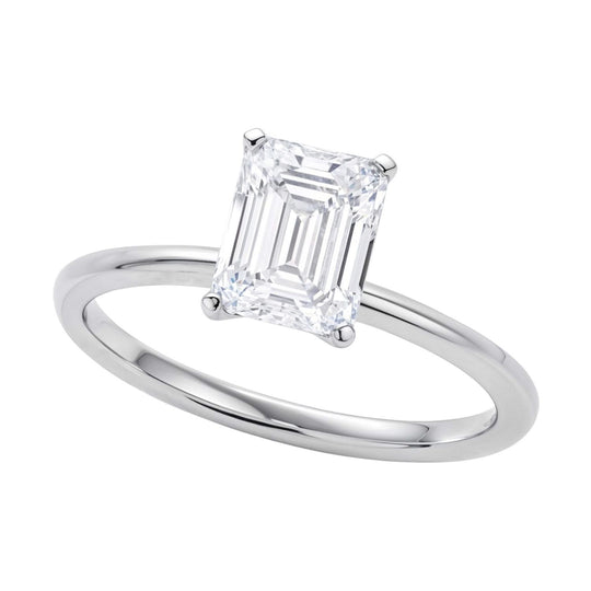 14K white gold ring with 1 emerald-cut diamond solitaire stone