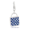 Sterling silver handbag charm earring with white and blue studded stones