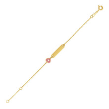 Load image into Gallery viewer, 14k Yellow Gold 5 1/2 inch Childrens ID Bracelet with Enameled Heart (1.00 mm)