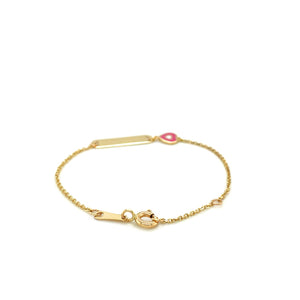 14k Yellow Gold 5 1/2 inch Childrens ID Bracelet with Enameled Heart (1.00 mm)