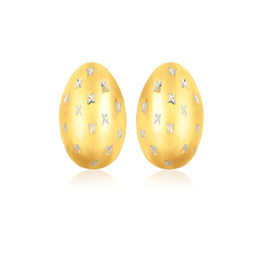 14K Yellow Gold Sparkle Kiss Diamond-cut Oval Stud Earrings