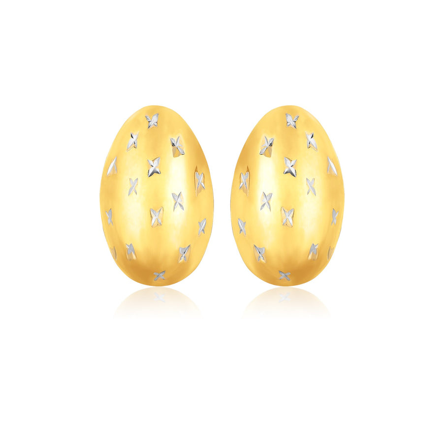 14K Yellow Gold Sparkle Kiss Diamond-cut Oval Stud Earrings