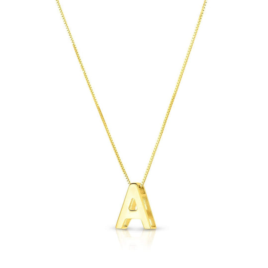 14K yellow gold block letter initial A necklace pendant