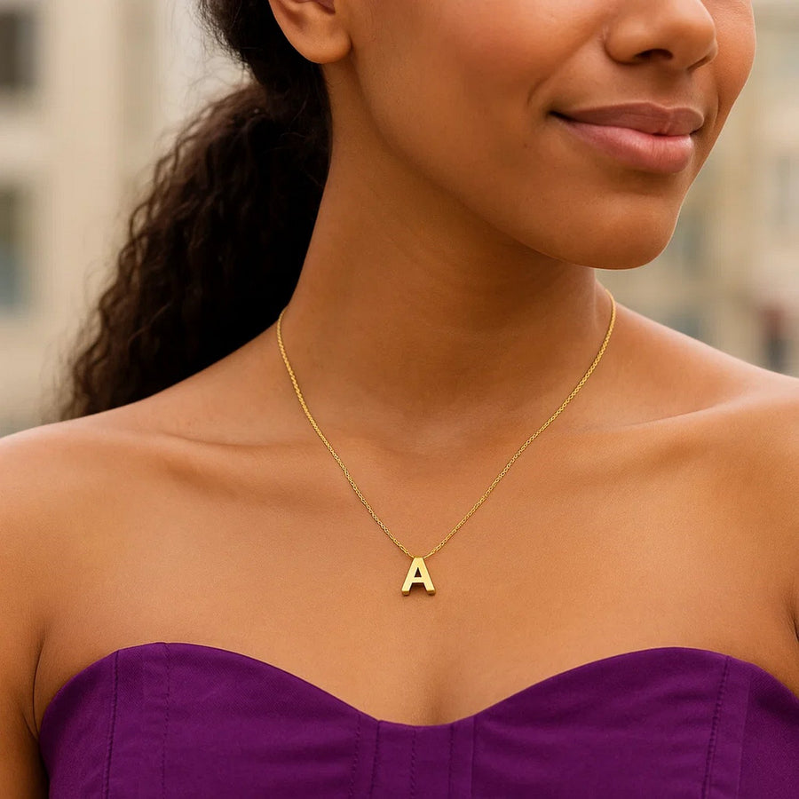 14K Yellow Gold Yours Truly Block Letter Initial A Necklace