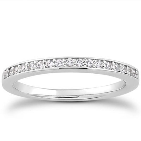 14K white gold ring with micro-pave diamond stones and flat sides