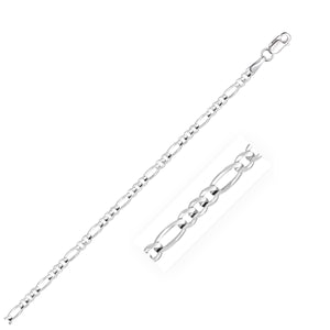 14k White Gold Solid Figaro Bracelet (2.60 mm)