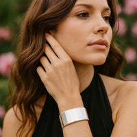 Sterling Silver Rhodium Plated Wide Sculpted Cuff Bangle