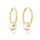14k Yellow Gold Round Endless Pearl Earring(1x14mm) thumbnail 2