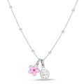 Sterling silver rhodium plated necklace with enamel flower and ladybug pendant