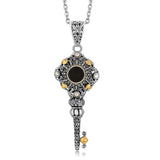 18K yellow gold key pendant with pear black onyx and pearl stones thumbnail 1