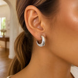 Sterling Silver Half Moon Hoop Earrings thumbnail 3