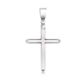 14K white gold slim cross pendant with tapered ends and polished finish