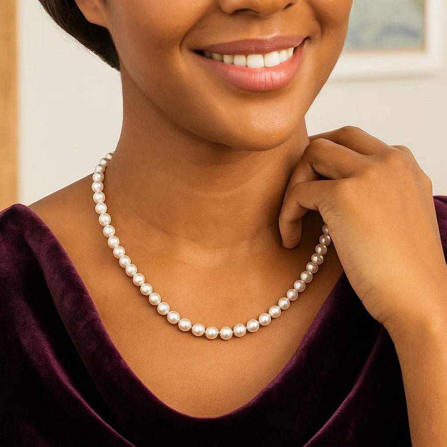 14k Yellow Gold Necklace with White Freshwater Cultured Pearls (6.0mm to 6.5mm)