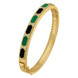14K Yellow Gold Black And Green Art Deco Hexagon Bangle (6.00 mm) thumbnail 1