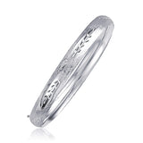 14K white gold bangle with carved floral pattern, 6.00 mm slip-on band thumbnail 1