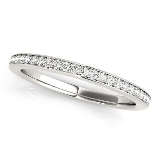 14K white gold wedding ring with small round diamond stones