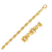 5.0mm 14k Yellow Gold Solid Diamond Cut Rope Bracelet
