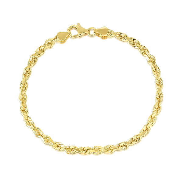 5.0mm 14k Yellow Gold Solid Diamond Cut Rope Bracelet
