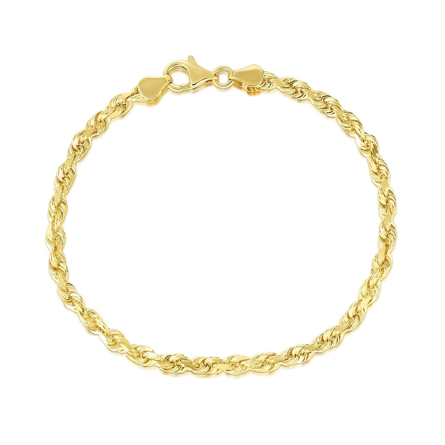 5.0mm 14k Yellow Gold Solid Diamond Cut Rope Bracelet