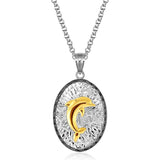 Designer Sterling Silver and 14K Yellow Gold Dolphin Pendant with Black Crystal thumbnail 1