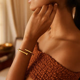 Bypass Nail Head Cuff Bangle in 14K Yellow Gold thumbnail 3