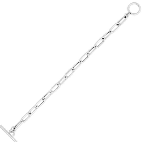 Sterling silver rhodium plated paperclip toggle bracelet with 10.20 mm links