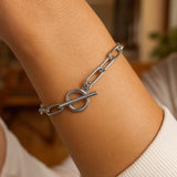 Sterling Silver Rhodium Plated Paperclip Toggle Bracelet (10.20 mm) thumbnail 4