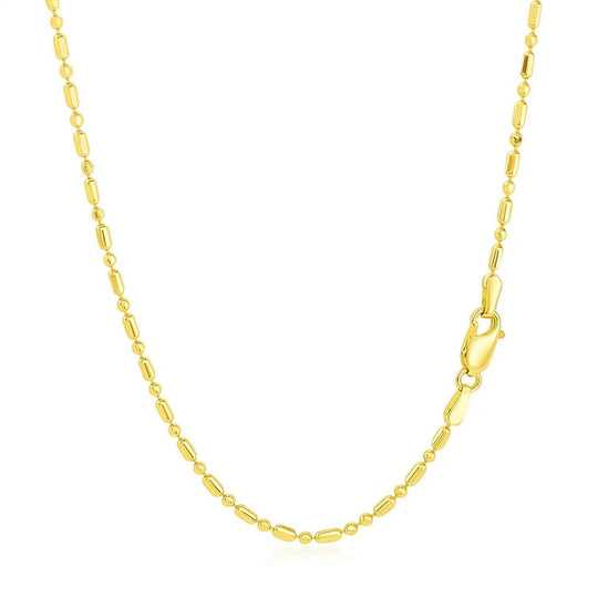 14K yellow gold diamond-cut alternating bead chain, 1.30 mm width