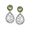 18K yellow gold drop earrings with green amethyst and sterling silver