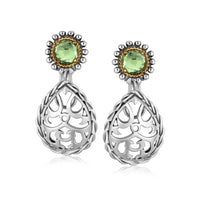 18K Yellow Gold and Sterling Silver Green Amethyst Embellished Drop Earrings