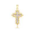 14K two-tone gold cross pendant with diamond-cut baroque detailing