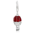 Sterling silver hot air balloon charm with red and white crystal accents