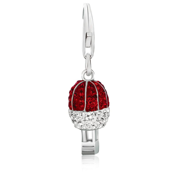 Sterling Silver Hot Air Balloon Charm with Red and White Tone Crystal Accents