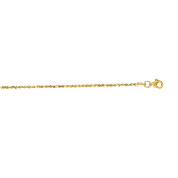 14k Yellow Gold Diamond Cut Rope Anklet 1.5mm
