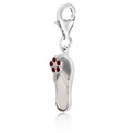 Sterling silver flip flop charm with red enameled flower detail
