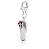 Sterling Silver Flip Flop Charm With Red Enameled Flower Detailing thumbnail 1