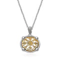 14K yellow gold and sterling silver floral filigree pendant necklace