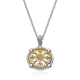 14K Yellow Gold and Sterling Silver Necklace with Fancy Floral Filigree Pendant thumbnail 1