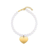 14k Yellow Gold Pearl Heart Charm Bracelet thumbnail 2