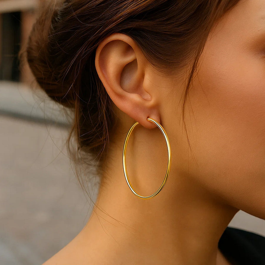 14k Yellow Gold Polished Hoop Earrings (2x55mm)