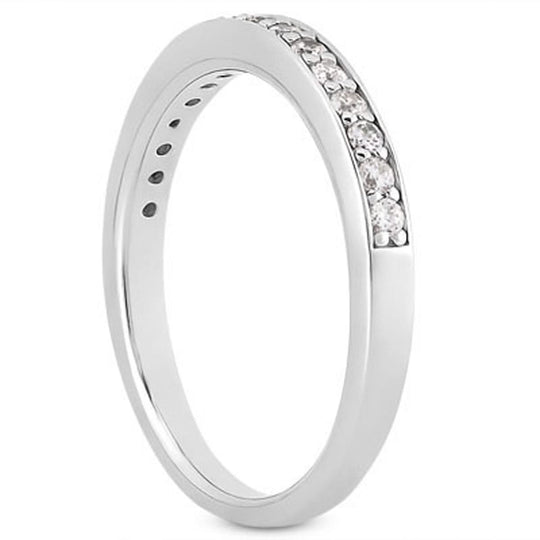 14K white gold ring with round pave diamond stones set halfway around
