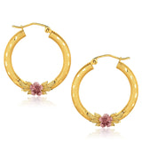 10K two-tone gold hoop earrings with flower motif detail thumbnail 1