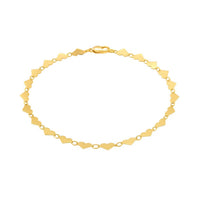 14k Yellow Gold 7 inch Mirrored Heart Chain Bracelet